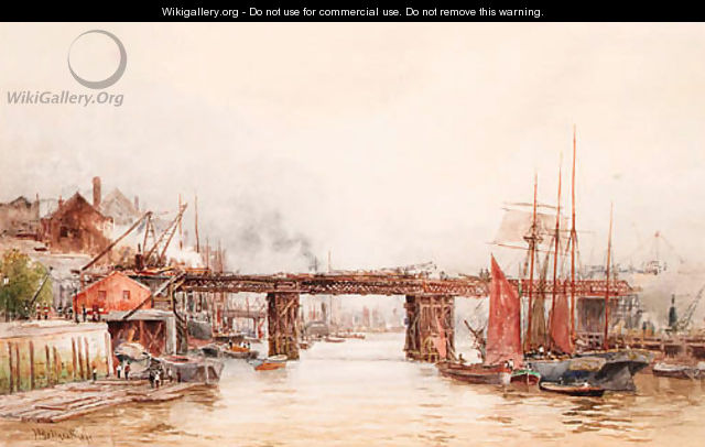 The Tower Bridge works from the Tower Wharf, London - (after) Hubert James Medlycott