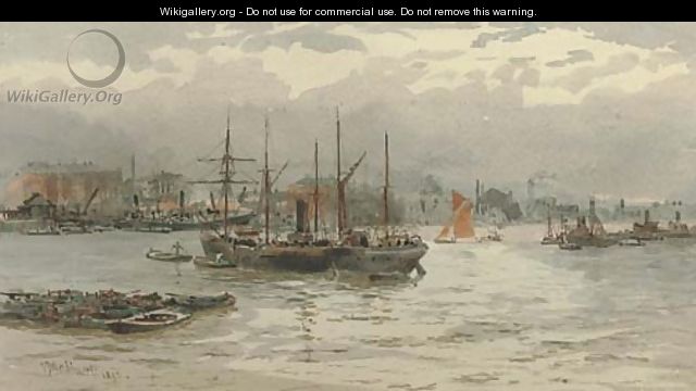 Shipping in the Pool of London - (after) Hubert James Medlycott