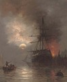 A trading brig in the harbour by moonlight - Richard Henry Nibbs