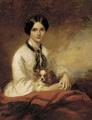 Portrait of Lady Fletcher, nee Agnes Wilson, seated half-length, in a white blouse, with a spaniel in her arms - Richard Buckner