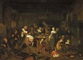 Boors merry making in an inn with a pancakecook in the foreground - Richard Brakenburgh