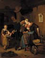 An interior scene with a couple and children - Richard Brakenburgh