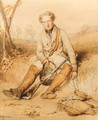 A Sportsman with his rifle, seated on a bank - Richard Parkes Bonington