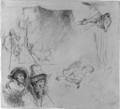 A Sheet of Studies, with a Woman Lying ill in Bed, etc. - Rembrandt Van Rijn