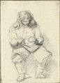 A seated man with long hair, his hands folded - Rembrandt Van Rijn