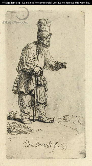 A Peasant in a high Cap, standing leaning on a Stick 2 - Rembrandt Van Rijn