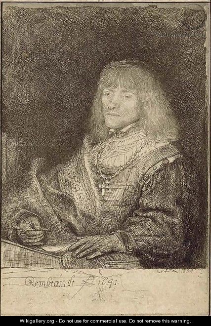 A Man at a Desk wearing a Cross and Chain - Rembrandt Van Rijn