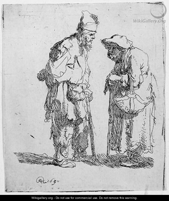 A beggar Man and beggar Woman conversing - Rembrandt Van Rijn