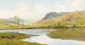 Cattle watering in a Highland landscape - Reginald Aspinwall