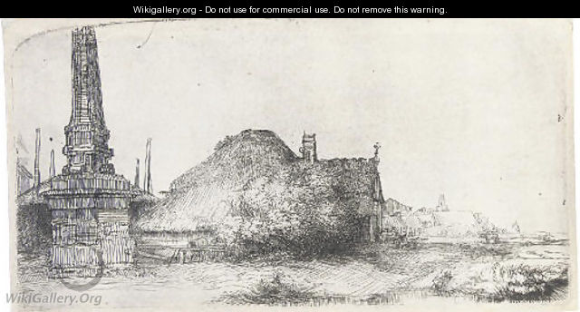 Landscape with an Obelisk - Rembrandt Van Rijn