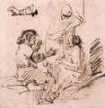 Joseph in Prison interpreting the Dreams of the Pharaoh's Baker and Butler, and a subsidiary study of an arm gesturing - Rembrandt Van Rijn