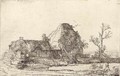 Cottages and Farm Buildings with a Man sketching - Rembrandt Van Rijn