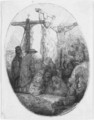Christ crucified between the two Thieves An oval Plate - Rembrandt Van Rijn