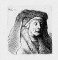Bust of an old Woman in a furred Cloak and heavy Headdress - Rembrandt Van Rijn