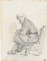 An old man wearing a turban seated in profile to the left - Rembrandt Van Rijn