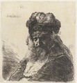 An old bearded Man in a high Fur Cap, with Eyes closed - Rembrandt Van Rijn