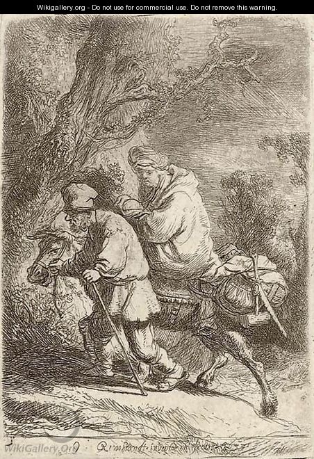 The Flight into Egypt Small Plate 2 - Rembrandt Van Rijn The Flight into Egypt Small Plate 2 - Rembrandt Van Rijn