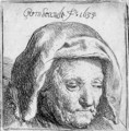 The Artist's Mother in a Cloth Headdress, looking down Head only - Rembrandt Van Rijn