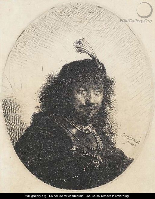 Self-Portrait with plumed Cap and lowered Sabre - Rembrandt Van Rijn