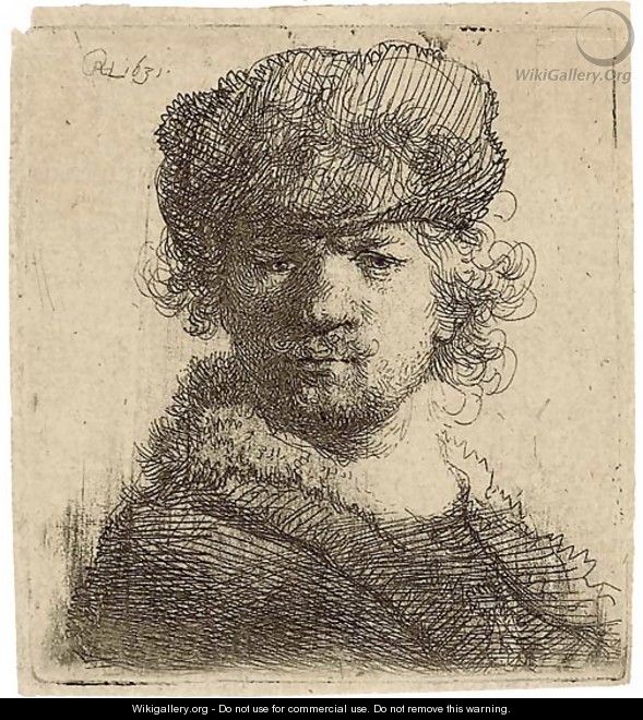 Self-Portrait in a heavy Fur Cap Bust - Rembrandt Van Rijn