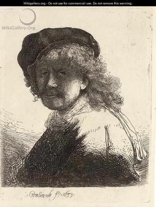 Rembrandt in Cap and Scarf with the Face dark, Bust - Rembrandt Van Rijn