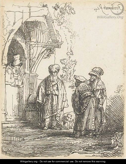 Three oriental Figures (Jacob and Laban ) - Rembrandt Van Rijn