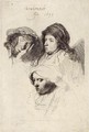 Three Heads of Women one asleep - Rembrandt Van Rijn