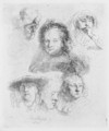 Three Heads of Women, one asleep - Rembrandt Van Rijn