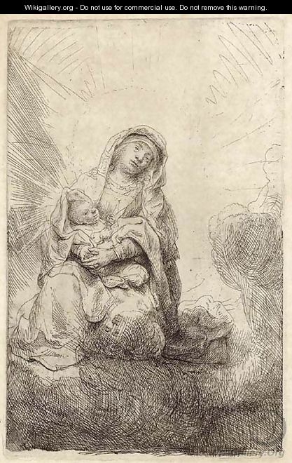 The Virgin and Child in the Clouds - Rembrandt Van Rijn
