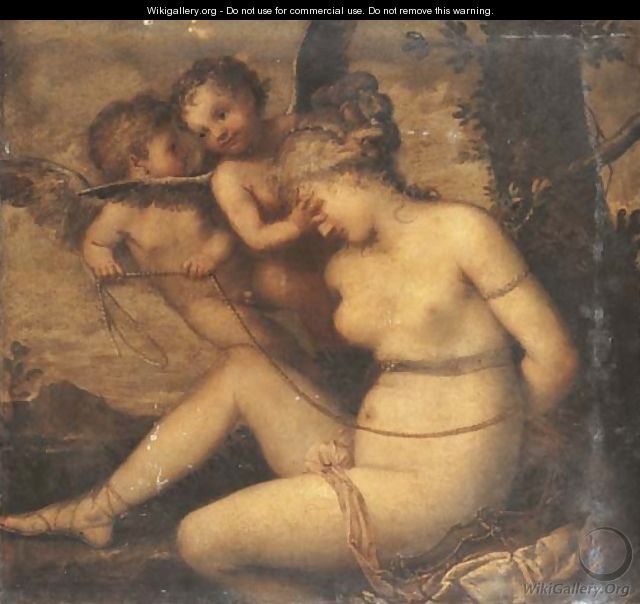 Venus being bound by two putti - Pietro Liberi