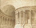 The interior of a circular classical temple Design for a stage set, possibly for La Fenice, Venice - Pietro Gonzaga
