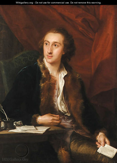 Portrait of a gentleman,three-quarter-length seated,in a fur-lined blue coat - Pompeo Gerolamo Batoni