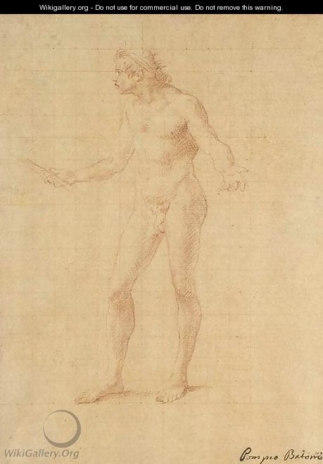 A male nude wearing a crown gesturing to the left - Pompeo Gerolamo Batoni