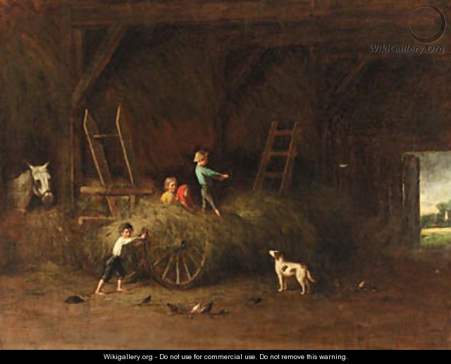 Children at Play in a Barn - Platt Powell Ryder