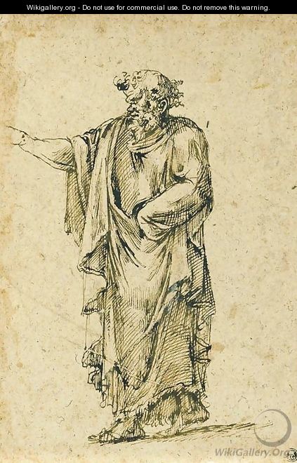 A draped bearded man gesturing to the left - Pirro Ligorio