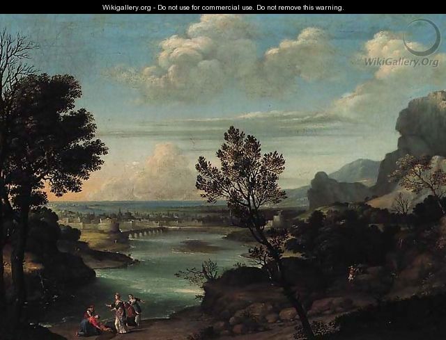 An extensive river landscape with the Finding of Moses - Pietro Paolo Bonzi