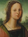 Portrait of a young lady, bust-length, with a pearl headdress, a landscape beyond - Raffaellino del Garbo