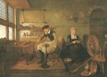 The interior of a cobbler's workshop, with a cobbler at work and a woman peeling onions - Quiringh Gerritsz. van Brekelenkam