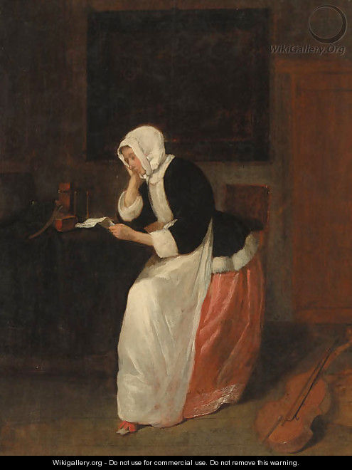A lady reading a letter in an interior - Quiringh Gerritsz. van Brekelenkam