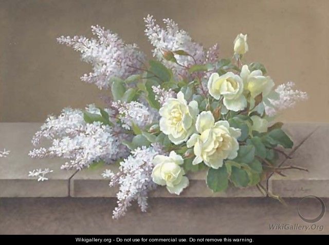 Bouquet with Roses and Lilacs - Paul De Longpre