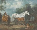 Mares and foals in a paddock - H. Raoul Millais
