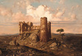 Figures among ruins with an extensive mountainous landscape beyond - Ramon (Marti) Alsina