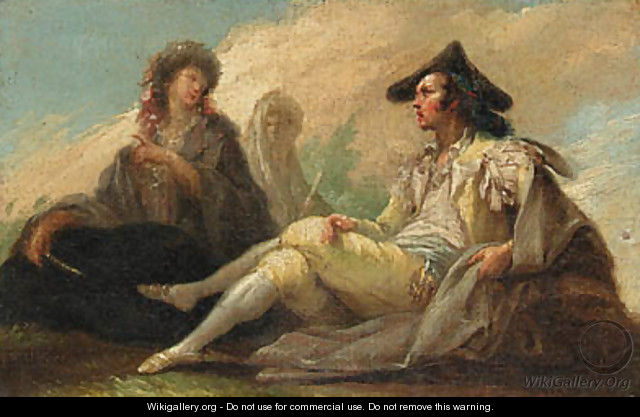 A Youth seated with a Basket; and A seated Majo and Maja in Conversation - Ramón Bayeu Y Subias