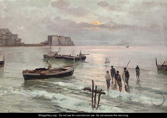 Italian fishermen at dusk - Raimondo Scoppa