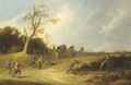 A dune landscape with bandits ambushing travellers in wagons - Pieter de Bloot