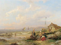 A coastal landscape with fisherwomen in the dunes - Pieter Christiaan Cornelis Dommersen