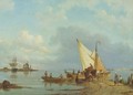 Unloading the cargo on the bank of an estuary - Pieter Christiaan Cornelis Dommersen