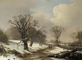 Travellers in a wooded winter landscape - Pieter Lodewijk Francisco Kluyver