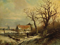 A winter landscape with a wood gatherer on a snowy track - Pieter Lodewijk Francisco Kluyver