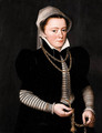 Portrait of a Lady, three-quarter length, wearing a striped bodice and black coat, holding a pomander on a gold chain - Pieter Pourbus